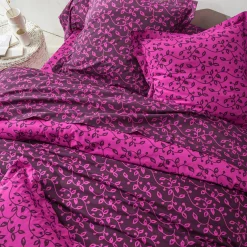 Fantasie Bedlinnen|Vlak Laken<Blancheporte Bedlinnen Héritage in flanel met krulmotieven<br> fuchsia / pruim