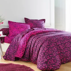 Fantasie Bedlinnen|Vlak Laken<Blancheporte Bedlinnen Héritage in katoen met krulmotieven fuchsia / pruim