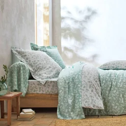 Fantasie Bedlinnen|Vlak Laken<Blancheporte Bedlinnen Héritage in katoen met krulmotieven groen / wit