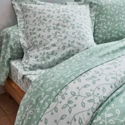 Fantasie Bedlinnen|Vlak Laken<Blancheporte Bedlinnen Héritage in katoen met krulmotieven groen / wit