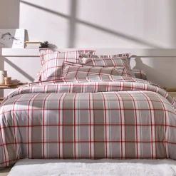 Fantasie Bedlinnen|Vlak Laken<Colombine Bedlinnen in flanel Scott, ingeweven motieven beige