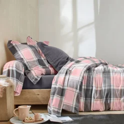 Fantasie Bedlinnen|Vlak Laken<Colombine Bedlinnen in flanel Scott, ingeweven motieven roze