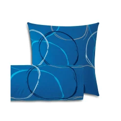 Fantasie Bedlinnen|Vlak Laken<Blancheporte Bedlinnen in polyester-katoen Noémie met cirkelprint blauw