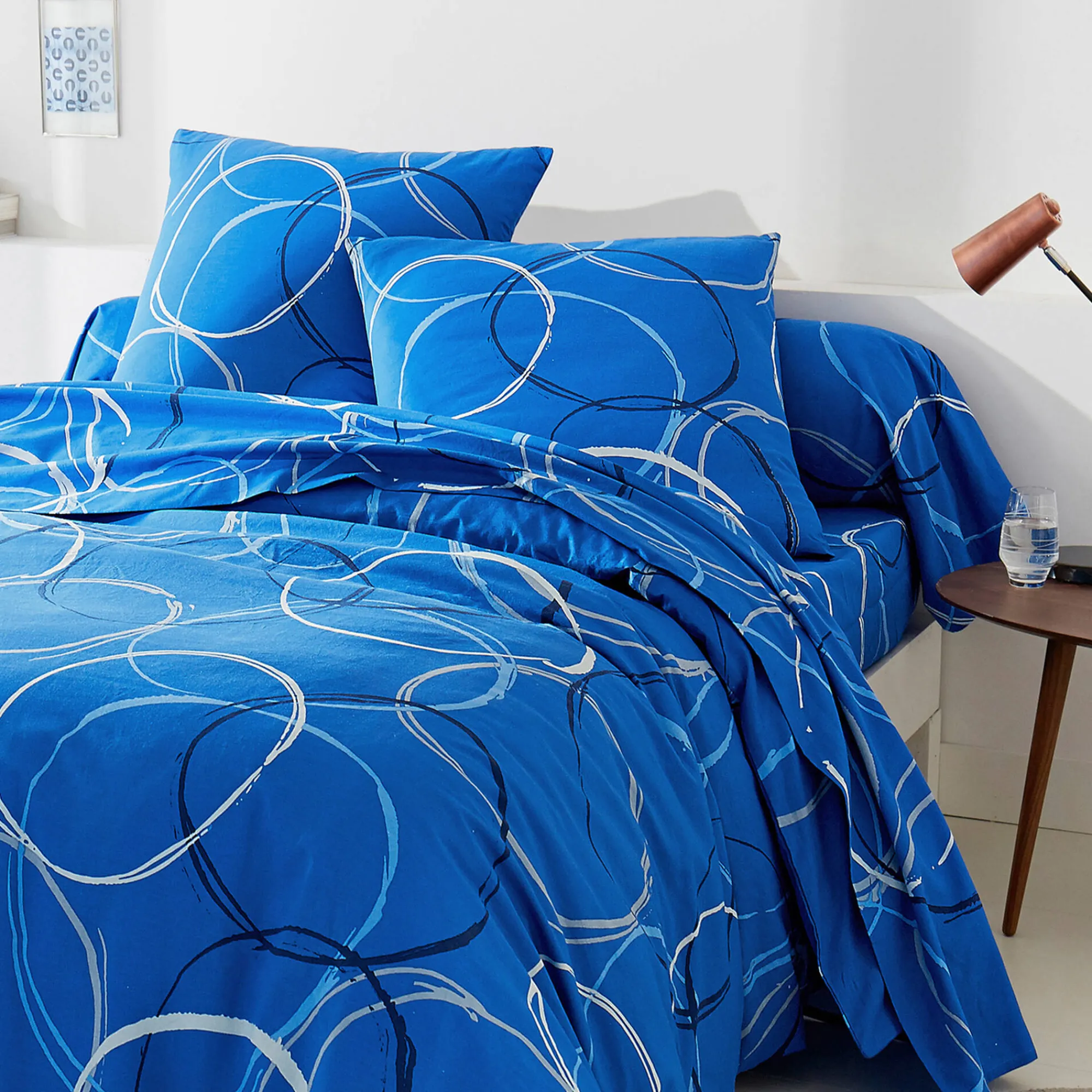 Fantasie Bedlinnen|Vlak Laken<Blancheporte Bedlinnen in polyester-katoen Noémie met cirkelprint blauw