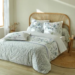 Fantasie Bedlinnen|Vlak Laken<Colombine Bedlinnen Julie in katoen met plantenprint wit / blauw