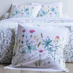 Fantasie Bedlinnen|Vlak Laken<Colombine Bedlinnen Julie in katoen met plantenprint wit / roze