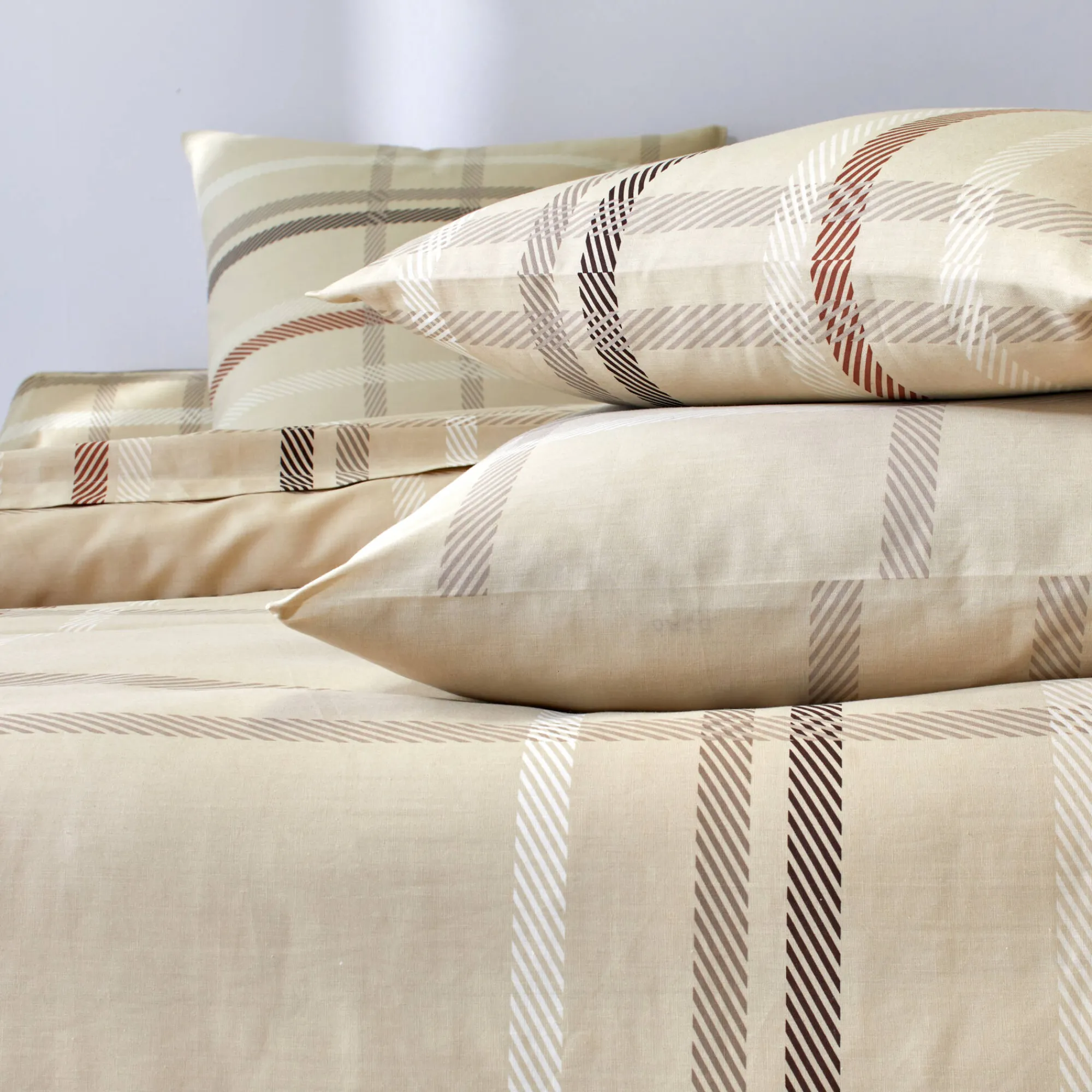 Fantasie Bedlinnen|Vlak Laken<Blancheporte Bedlinnen Karl met ruitprint, in flanel beige