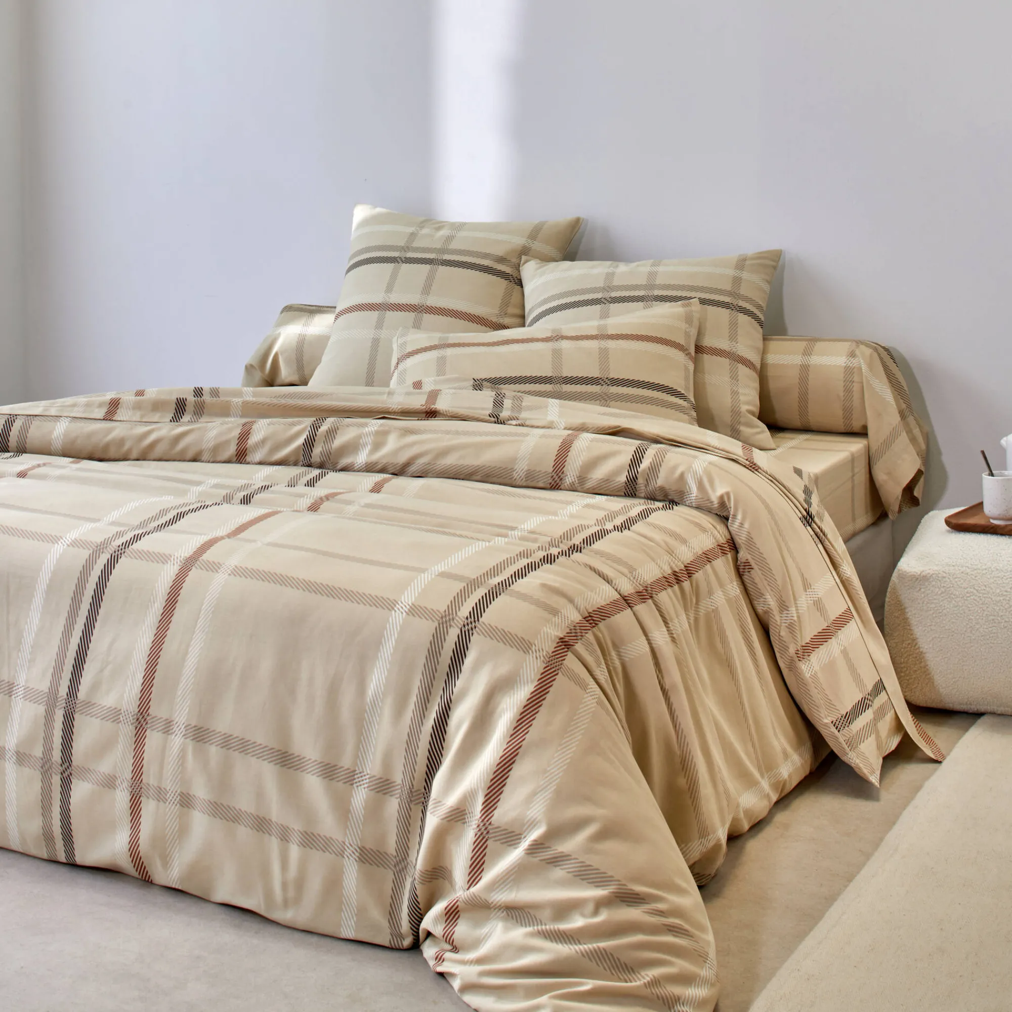 Fantasie Bedlinnen|Vlak Laken<Blancheporte Bedlinnen Karl met ruitprint, in flanel beige