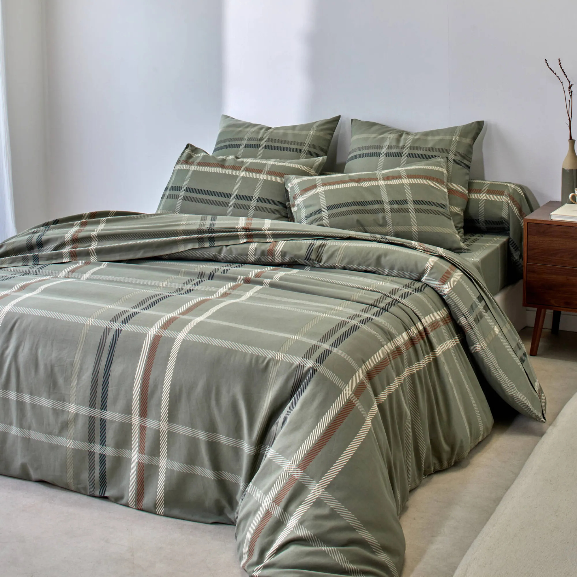 Fantasie Bedlinnen|Vlak Laken<Blancheporte Bedlinnen Karl met ruitprint, in flanel groen
