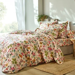 Fantasie Bedlinnen|Vlak Laken<Blancheporte Bedlinnen Kelly in katoen met bloemenprint beige