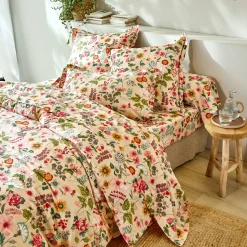 Fantasie Bedlinnen|Vlak Laken<Blancheporte Bedlinnen Kelly in katoen met bloemenprint beige