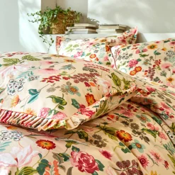 Fantasie Bedlinnen|Vlak Laken<Blancheporte Bedlinnen Kelly in katoen met bloemenprint beige