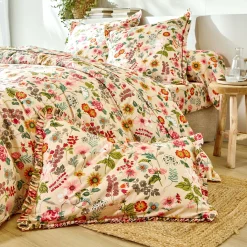 Fantasie Bedlinnen|Vlak Laken<Blancheporte Bedlinnen Kelly in katoen met bloemenprint beige