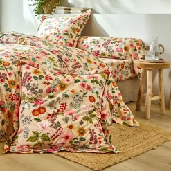 Fantasie Bedlinnen|Vlak Laken<Blancheporte Bedlinnen Kelly in katoen met bloemenprint beige