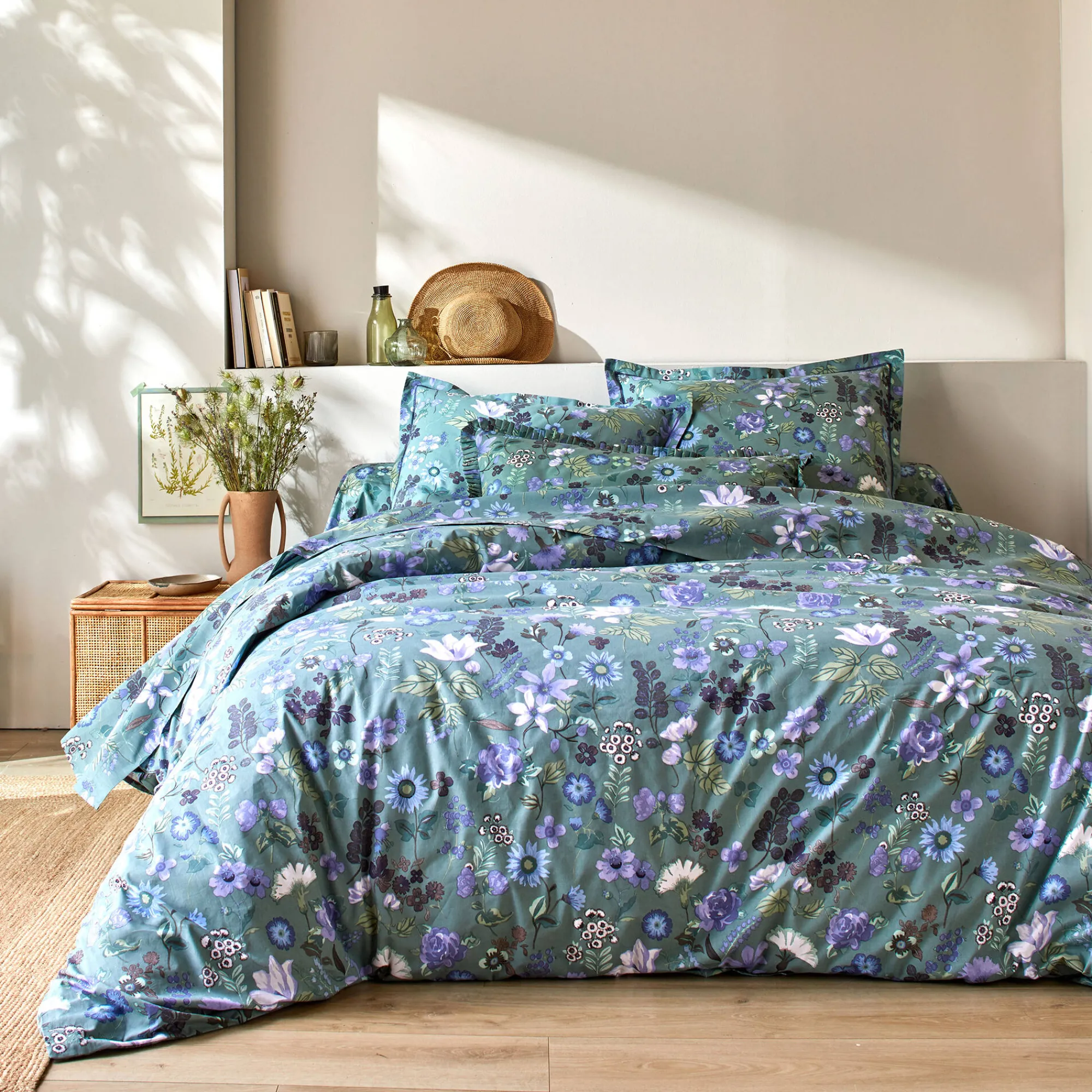 Fantasie Bedlinnen|Vlak Laken<Blancheporte Bedlinnen Kelly in katoen met bloemenprint groen