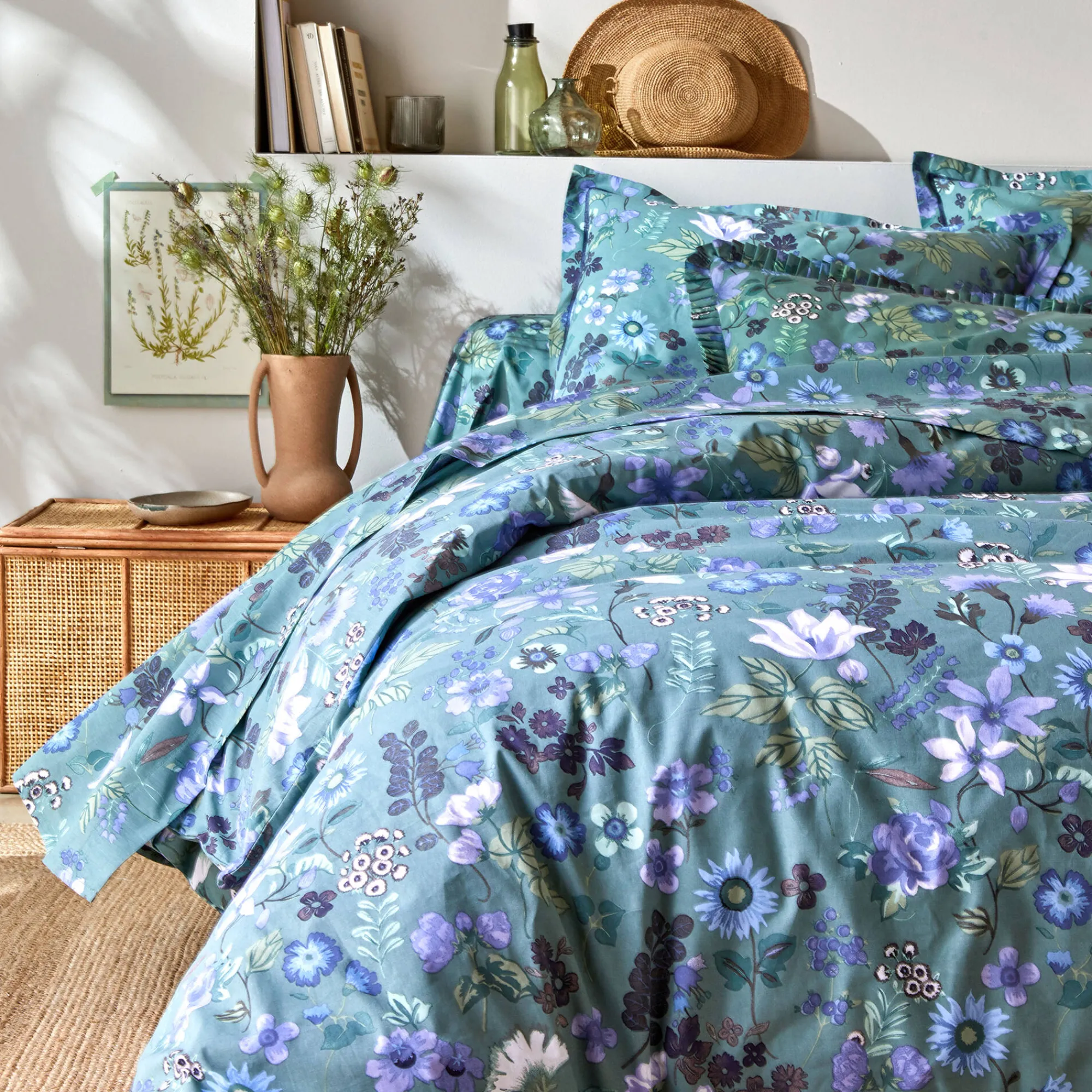Fantasie Bedlinnen|Vlak Laken<Blancheporte Bedlinnen Kelly in katoen met bloemenprint groen