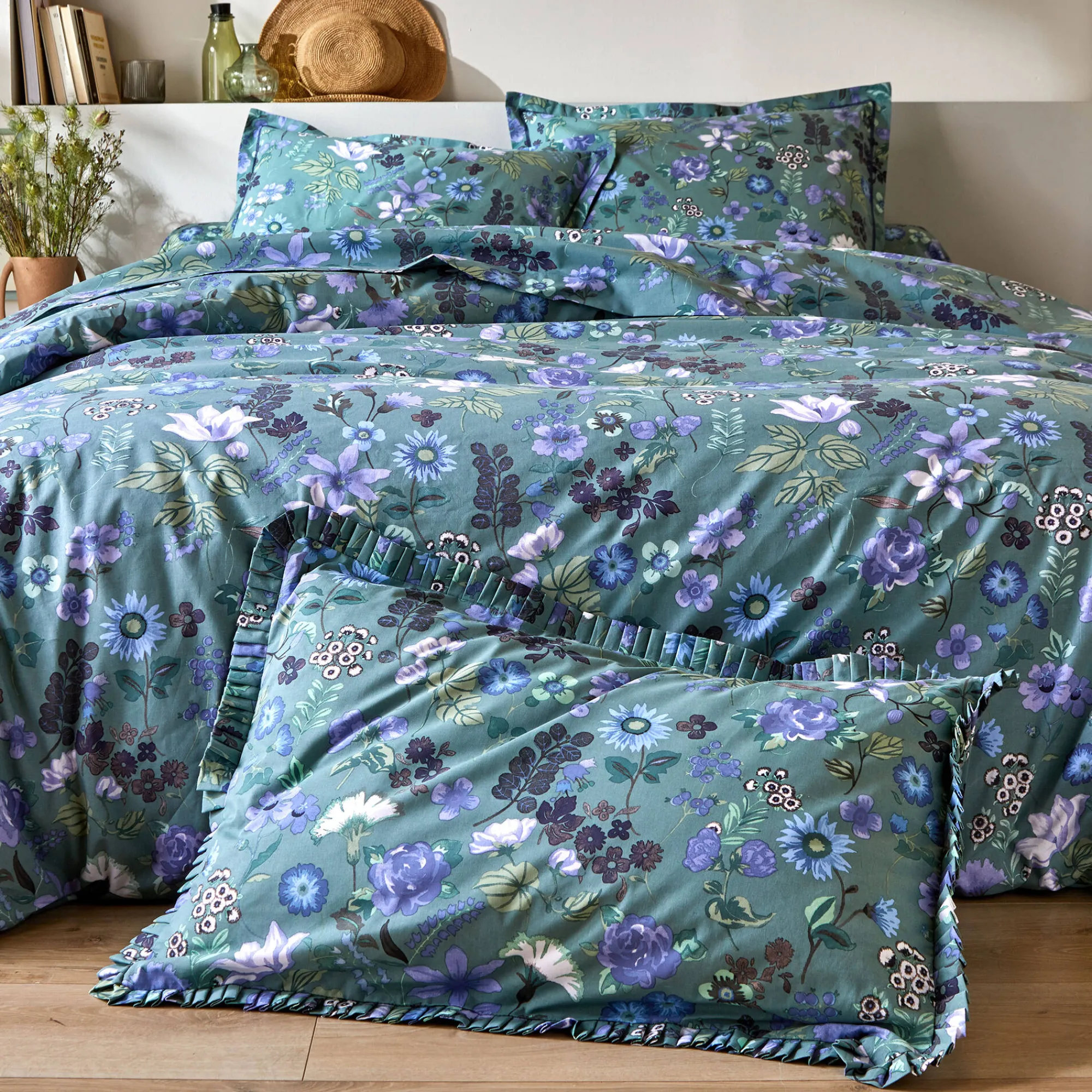 Fantasie Bedlinnen|Vlak Laken<Blancheporte Bedlinnen Kelly in katoen met bloemenprint groen