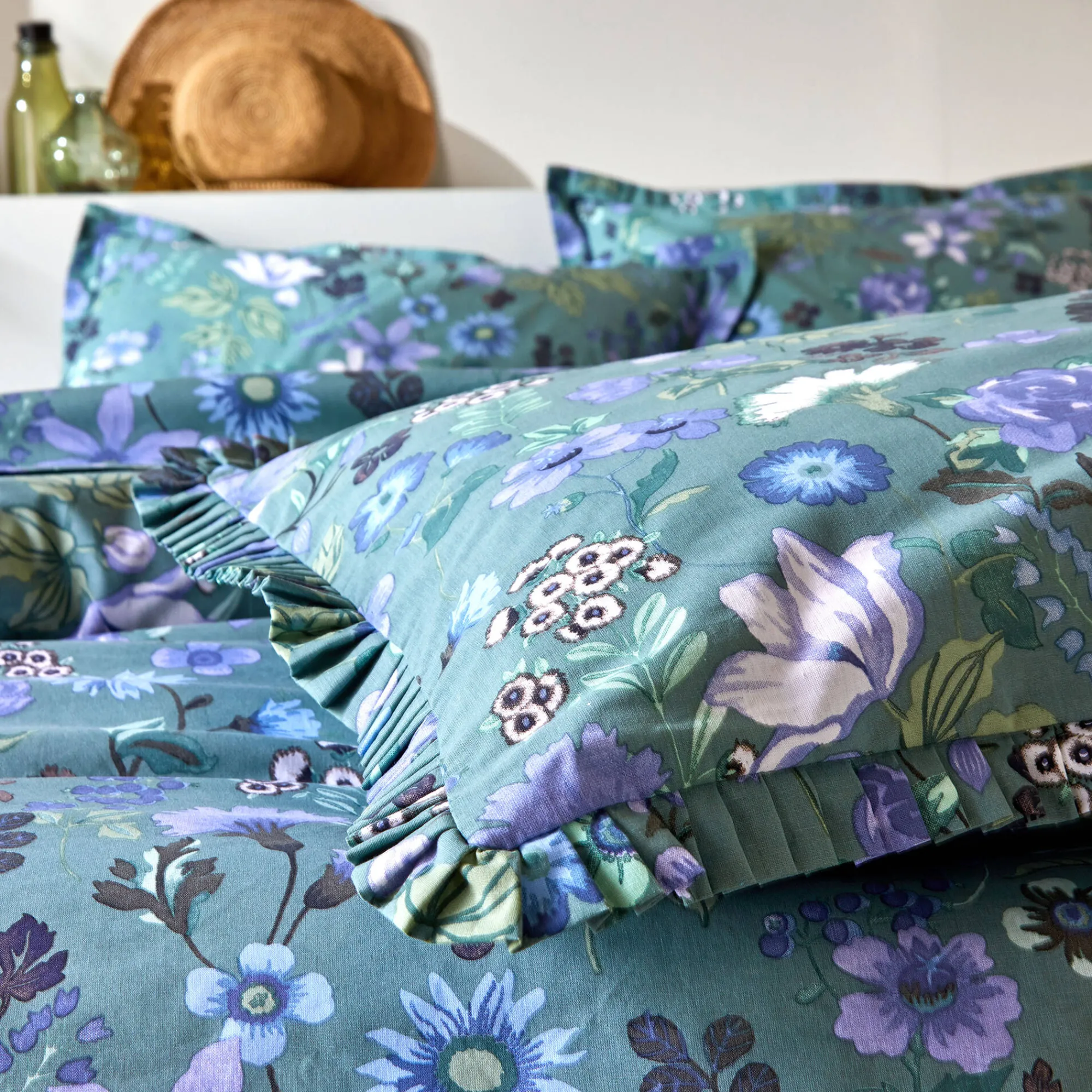 Fantasie Bedlinnen|Vlak Laken<Blancheporte Bedlinnen Kelly in katoen met bloemenprint groen