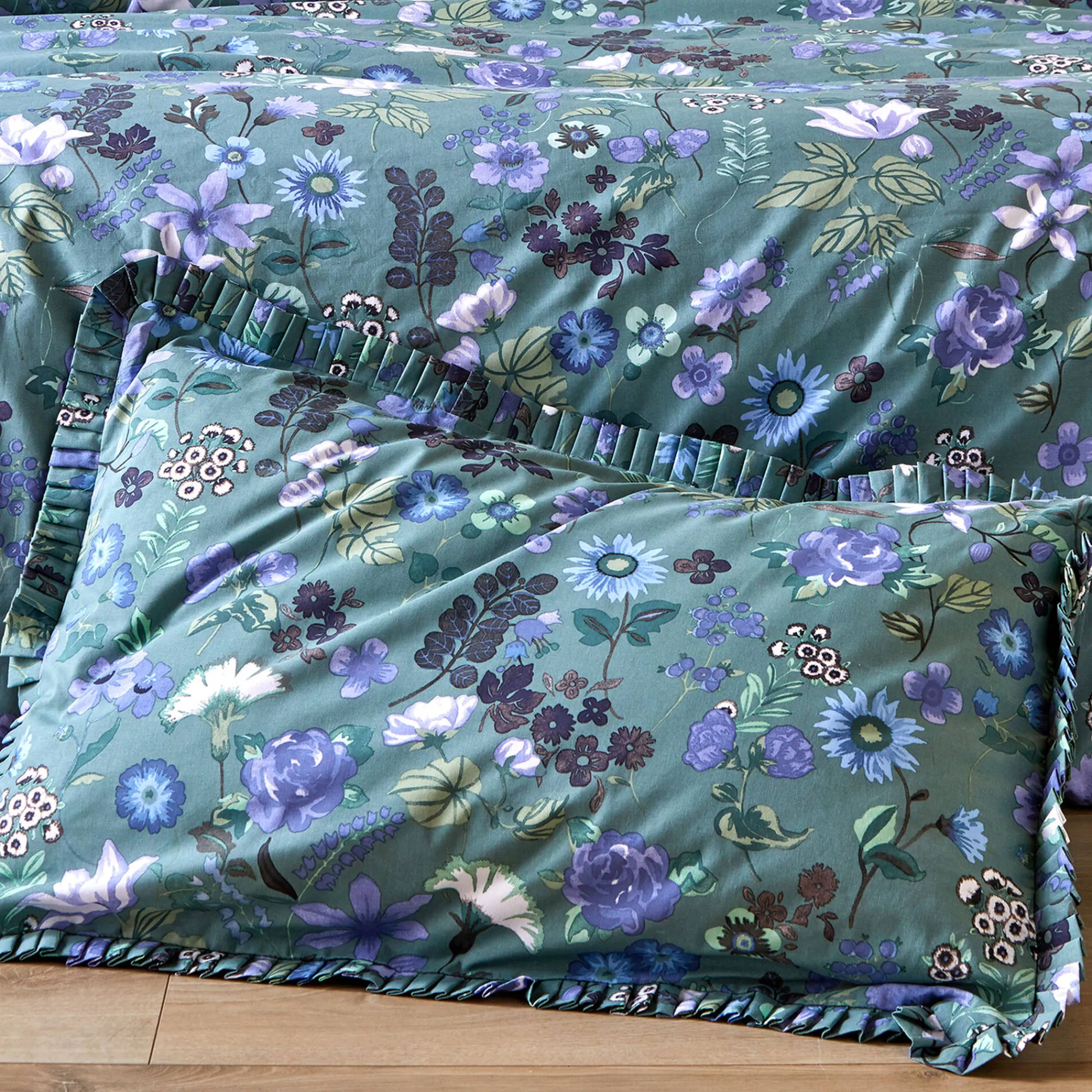 Fantasie Bedlinnen|Vlak Laken<Blancheporte Bedlinnen Kelly in katoen met bloemenprint groen