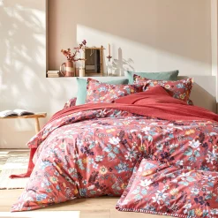 Fantasie Bedlinnen|Vlak Laken<Blancheporte Bedlinnen Kelly in katoen met bloemenprint rozenhout