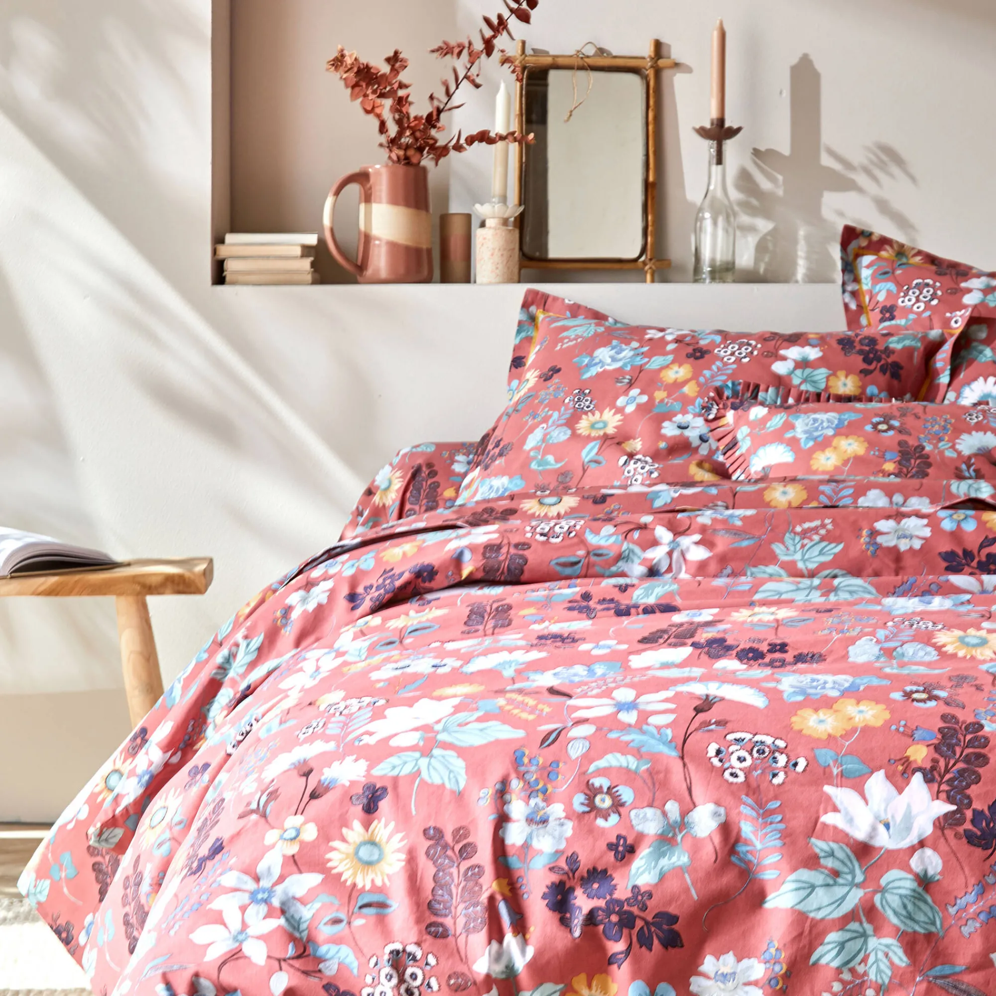 Fantasie Bedlinnen|Vlak Laken<Blancheporte Bedlinnen Kelly in katoen met bloemenprint rozenhout