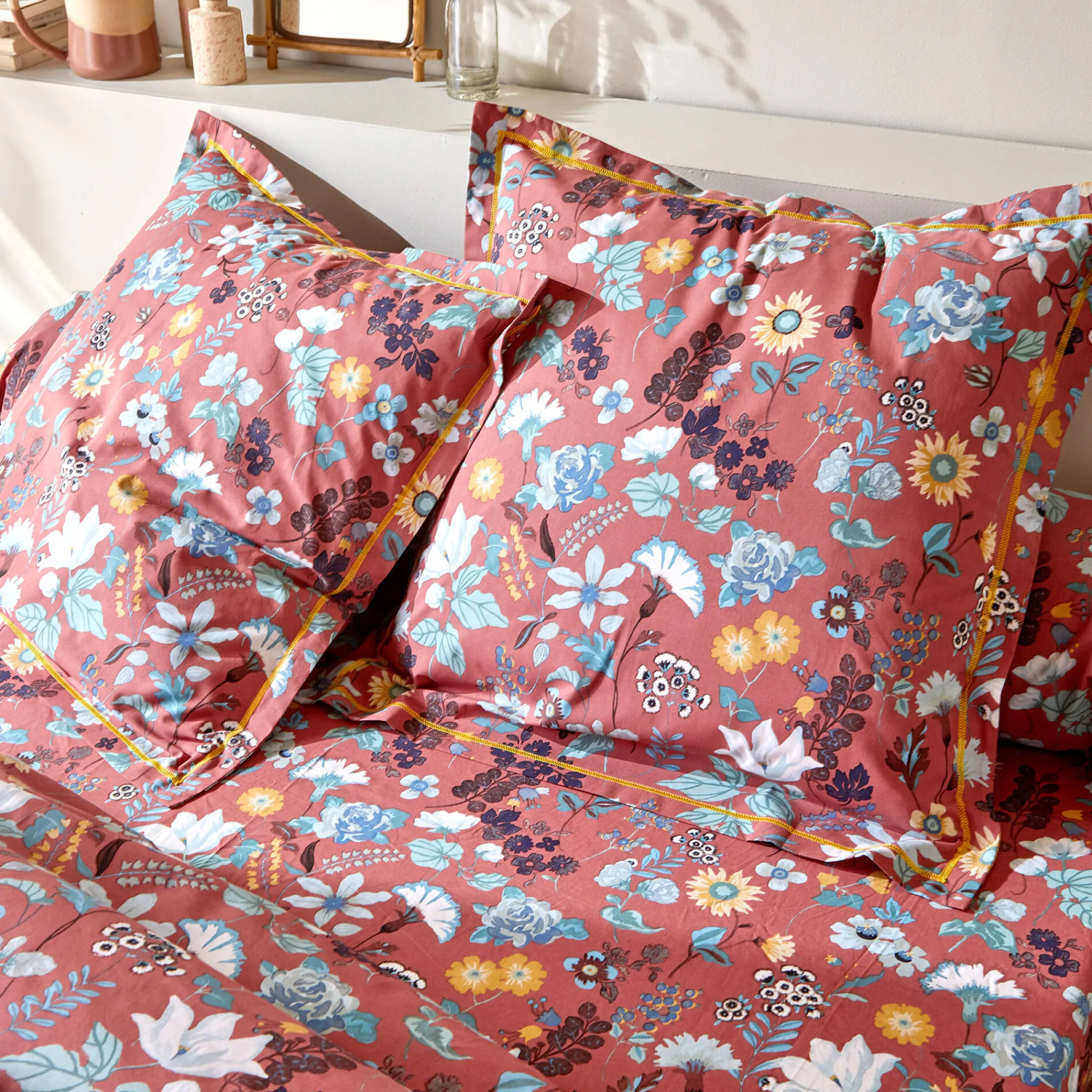 Fantasie Bedlinnen|Vlak Laken<Blancheporte Bedlinnen Kelly in katoen met bloemenprint rozenhout