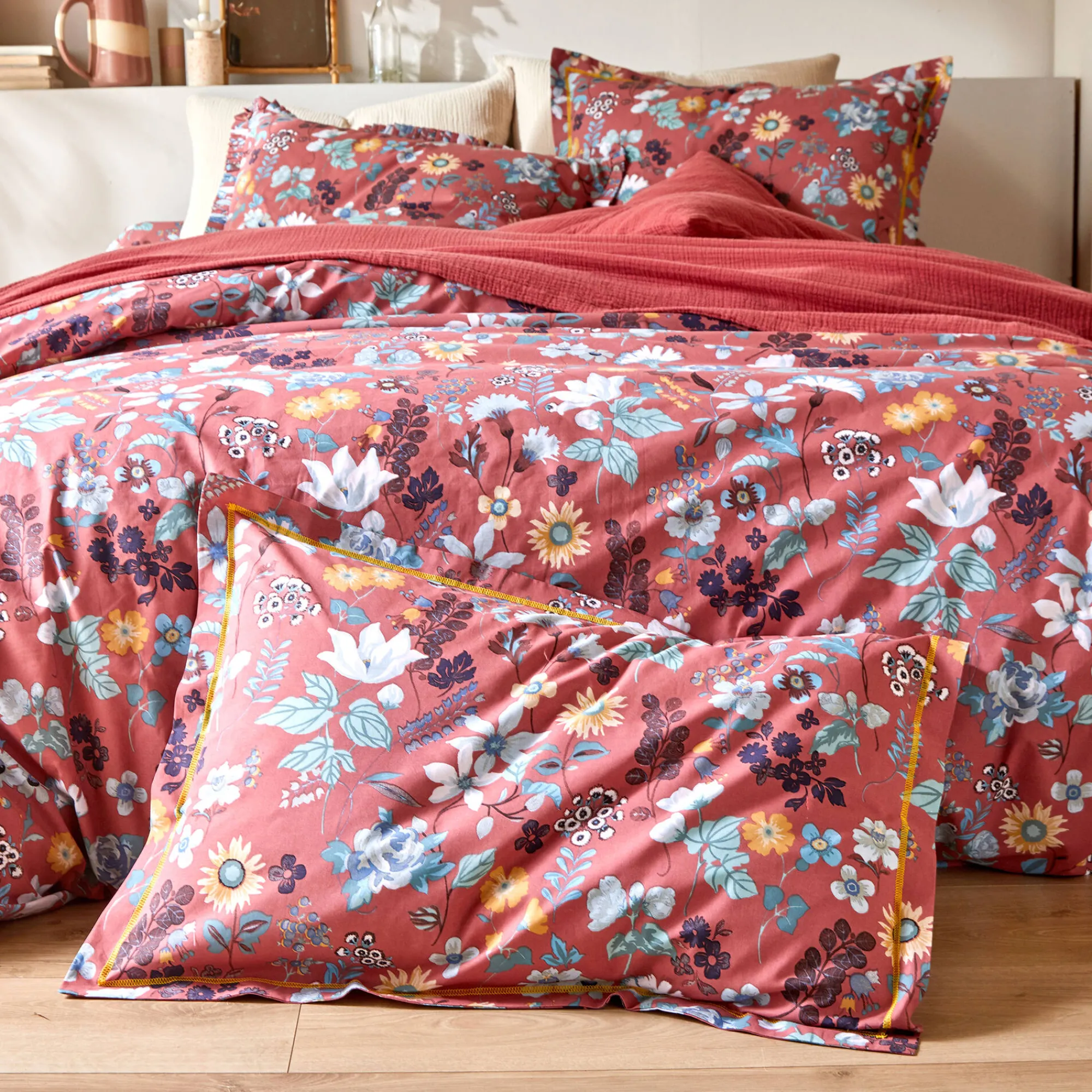 Fantasie Bedlinnen|Vlak Laken<Blancheporte Bedlinnen Kelly in katoen met bloemenprint rozenhout