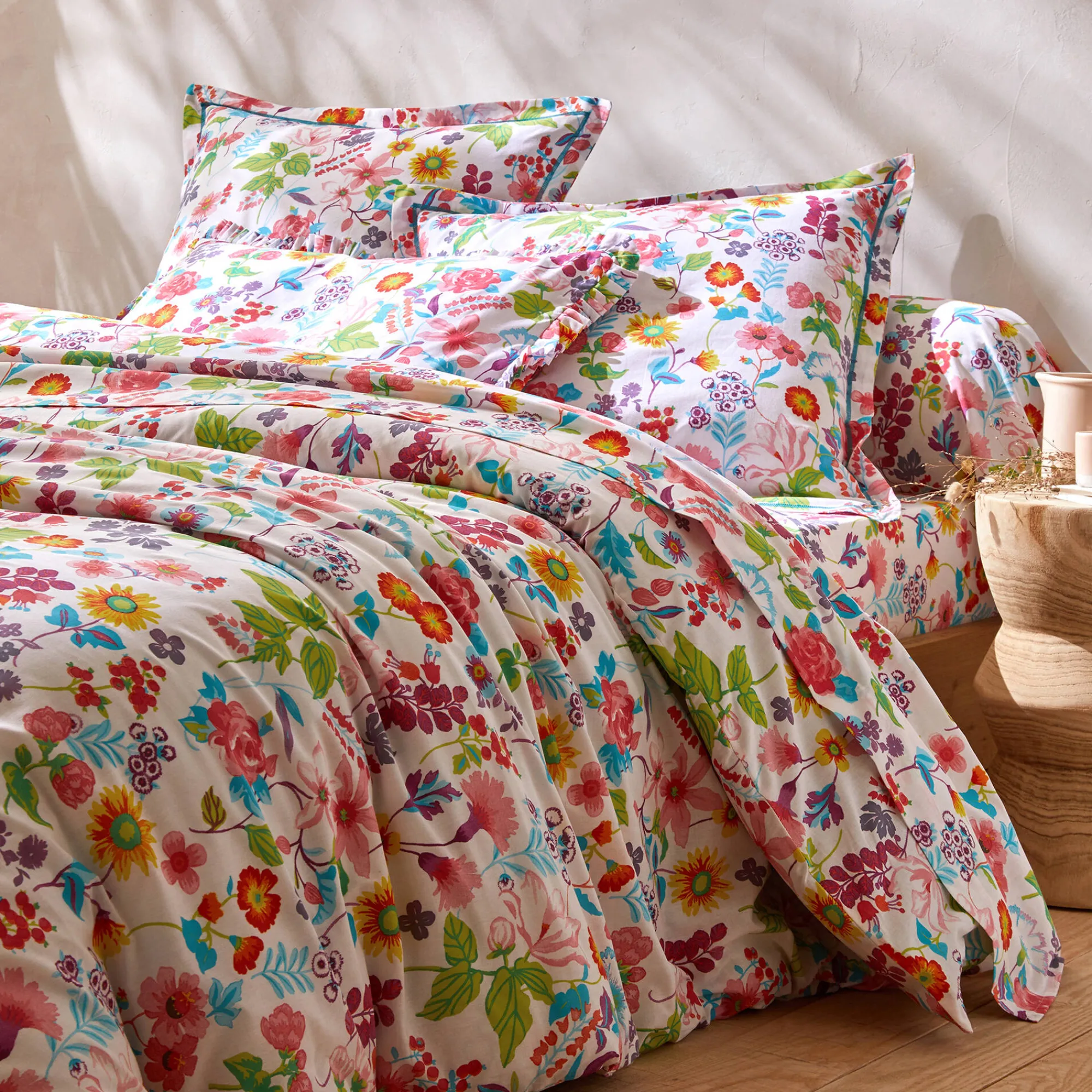 Fantasie Bedlinnen|Vlak Laken<Blancheporte Bedlinnen Kelly in katoen met bloemenprint wit