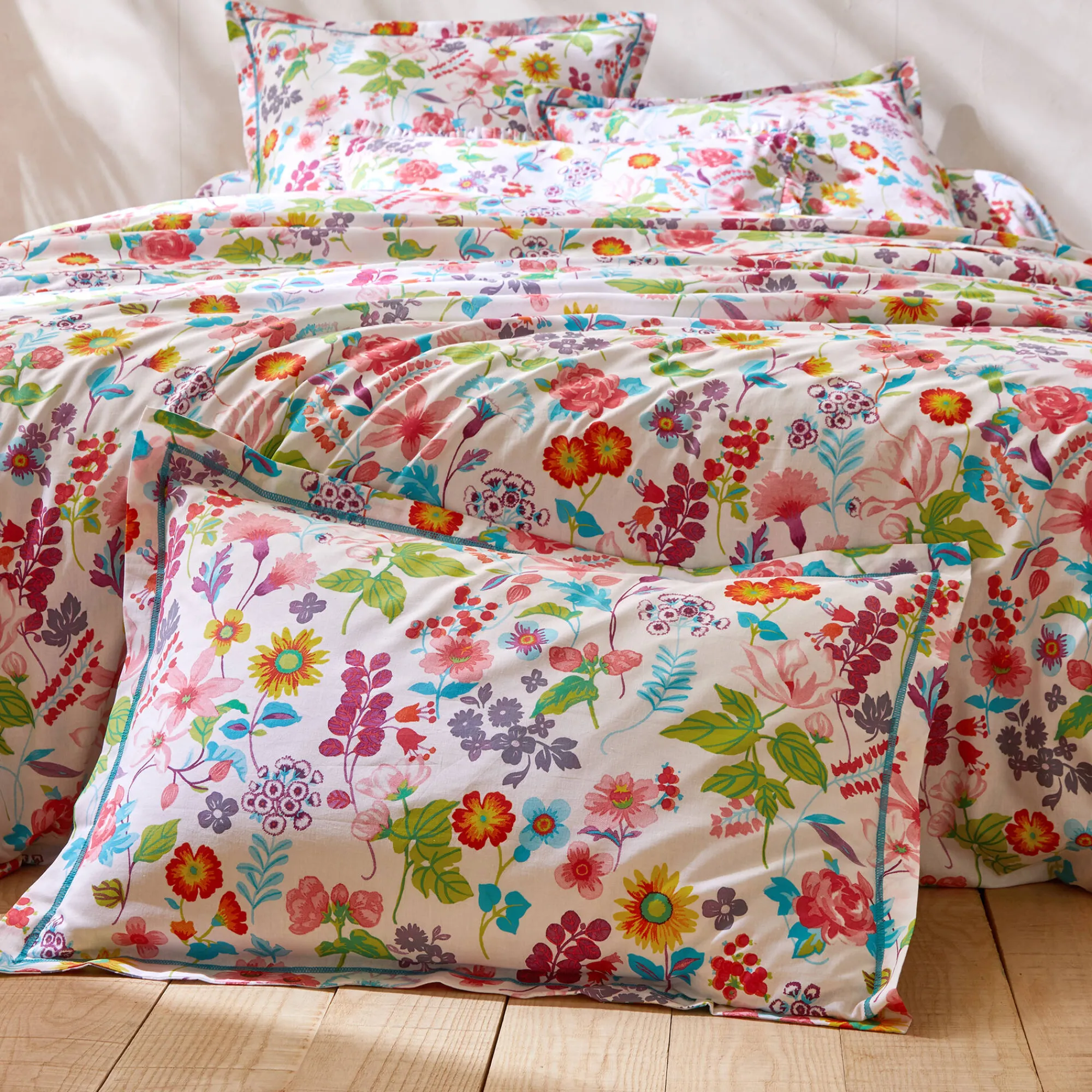 Fantasie Bedlinnen|Vlak Laken<Blancheporte Bedlinnen Kelly in katoen met bloemenprint wit