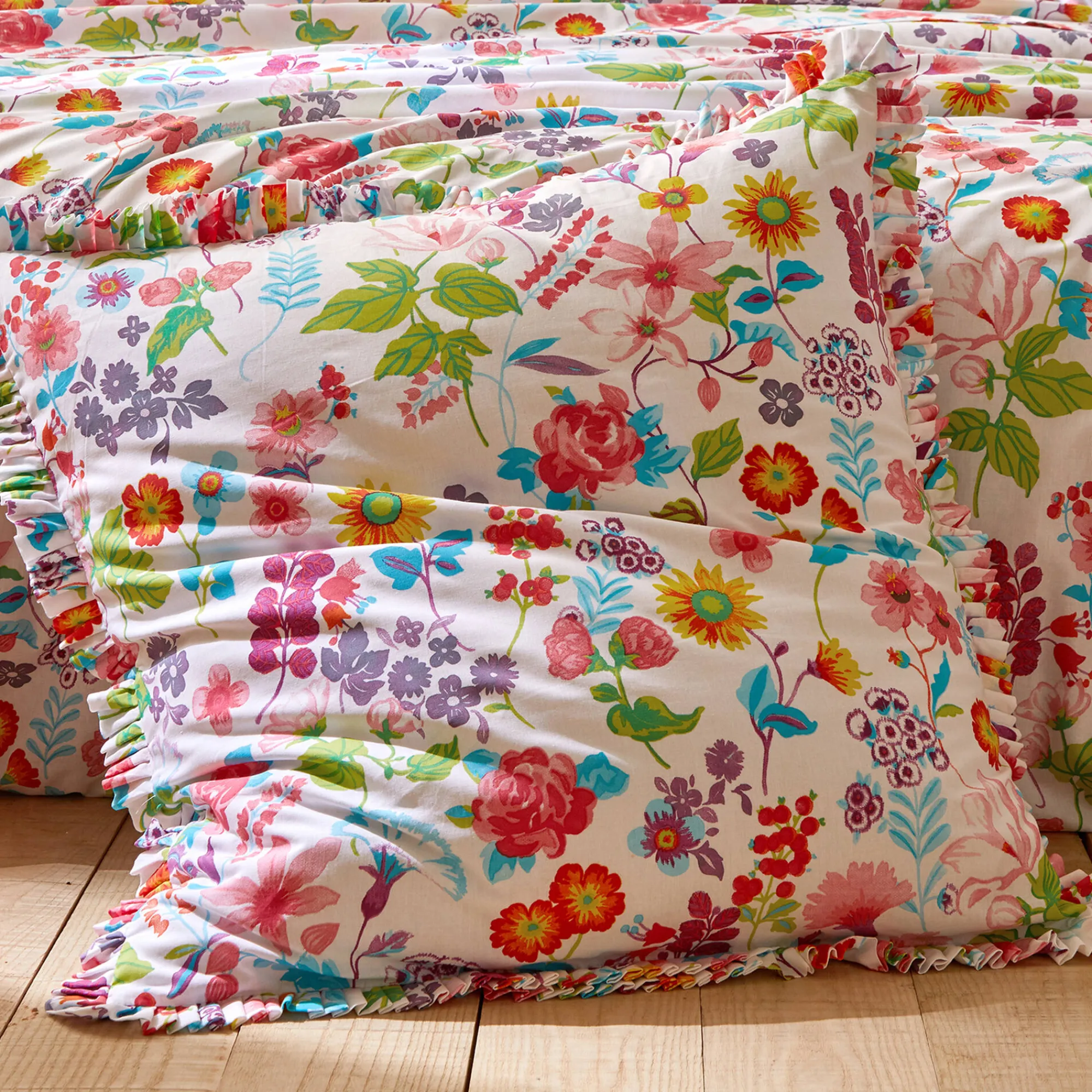 Fantasie Bedlinnen|Vlak Laken<Blancheporte Bedlinnen Kelly in katoen met bloemenprint wit