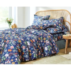 Fantasie Bedlinnen|Vlak Laken<Blancheporte Bedlinnen Kelly in katoen met bloemenprint marine