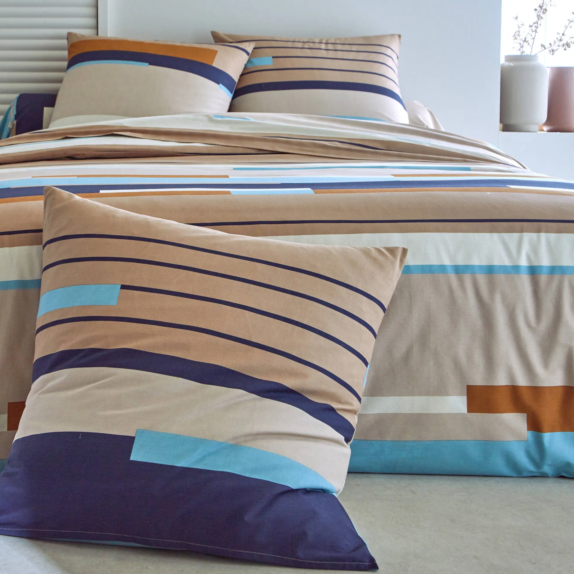 Fantasie Bedlinnen|Vlak Laken<Blancheporte Bedlinnen Liam met geometrische print - in katoen beige