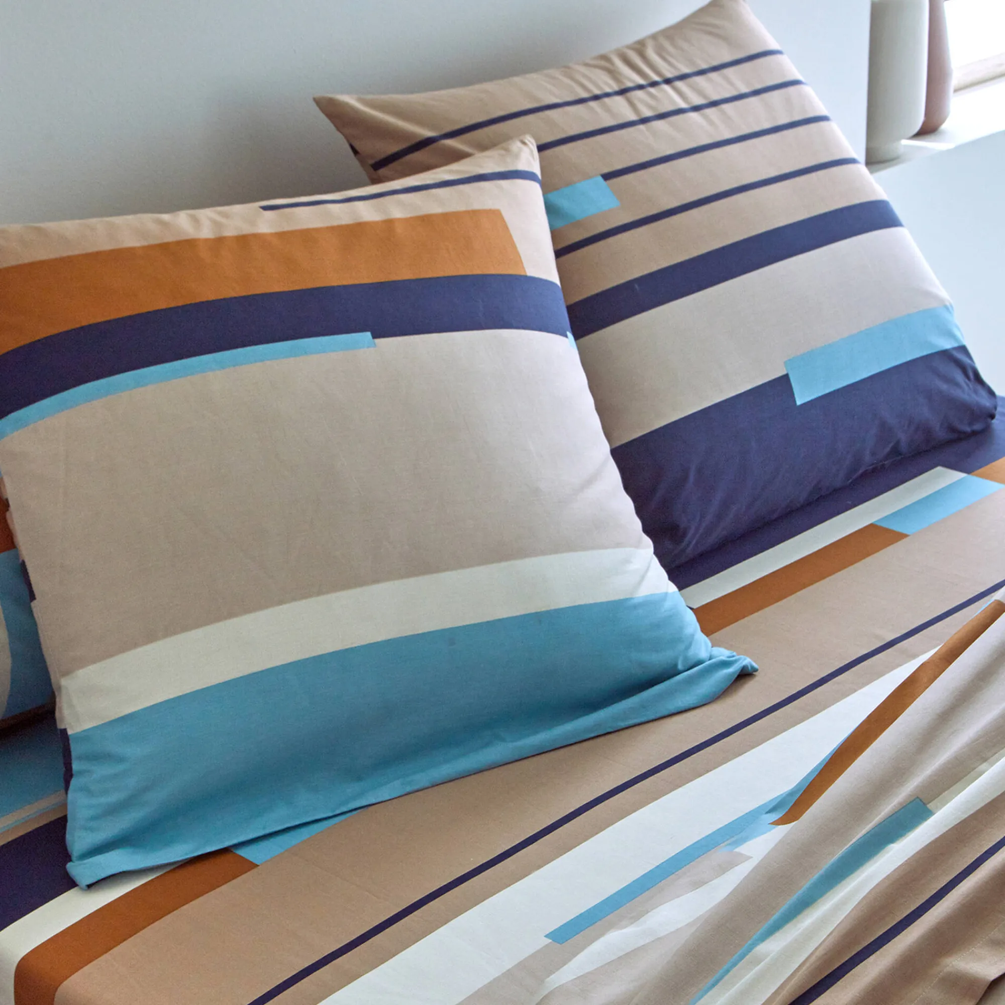 Fantasie Bedlinnen|Vlak Laken<Blancheporte Bedlinnen Liam met geometrische print - in katoen beige