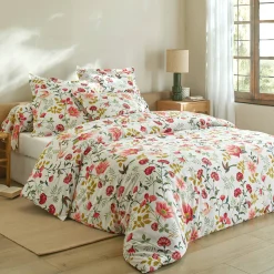 Fantasie Bedlinnen|Vlak Laken<Colombine Bedlinnen Lola met bloemenprint - in katoen wit