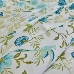 Fantasie Bedlinnen|Vlak Laken<Colombine Bedlinnen Lola met bloemenprint - in katoen blauw / wit