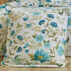 Fantasie Bedlinnen|Vlak Laken<Colombine Bedlinnen Lola met bloemenprint - in katoen blauw / wit