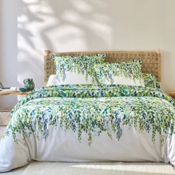 Fantasie Bedlinnen|Vlak Laken<Colombine Bedlinnen Léonie, in katoen met plantenprint ecru