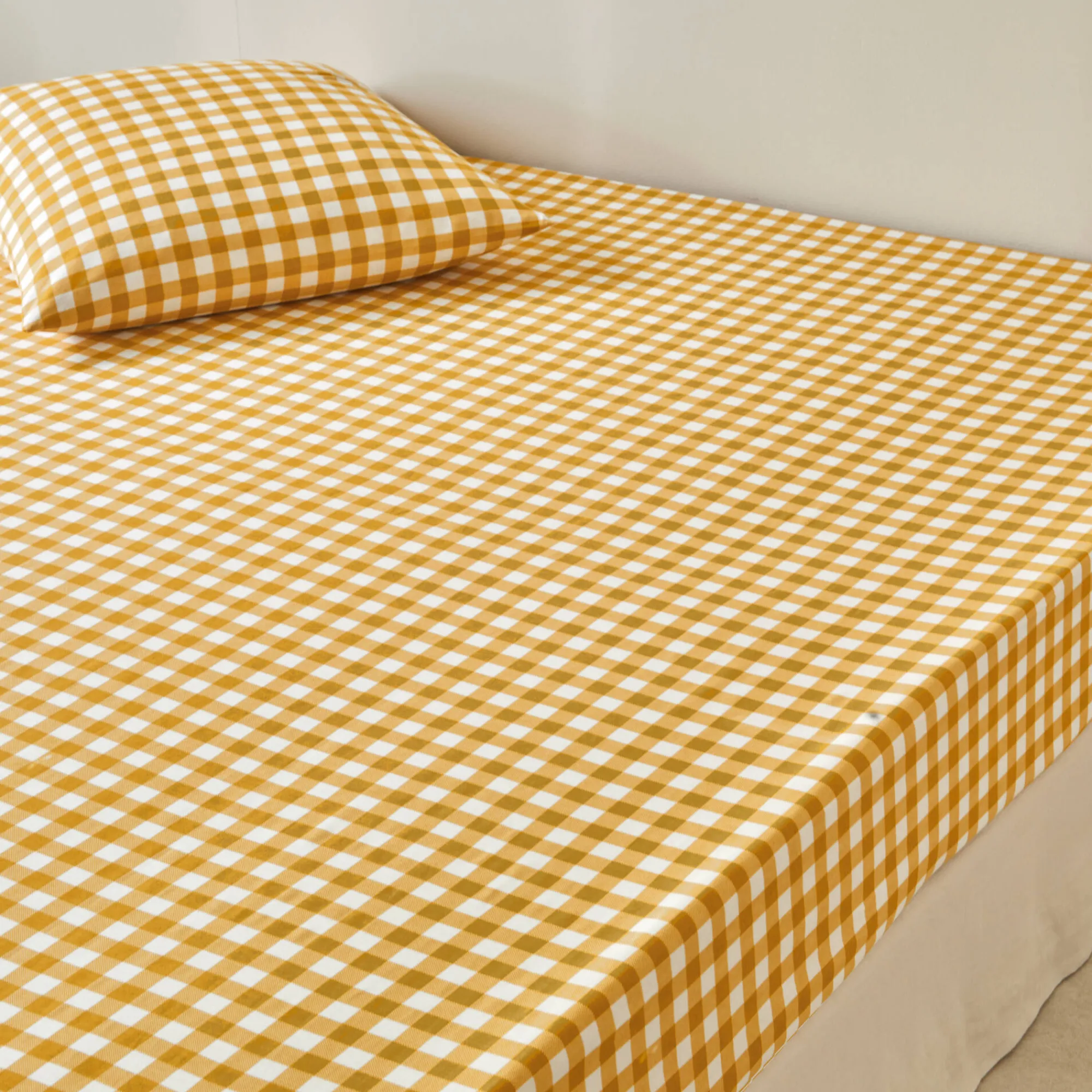 Fantasie Bedlinnen|Vlak Laken<Blancheporte Bedlinnen Lou met ruitenprint - in katoen honing