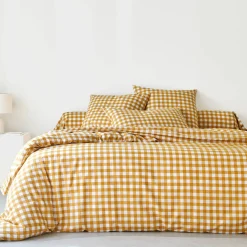 Fantasie Bedlinnen|Vlak Laken<Blancheporte Bedlinnen Lou met ruitenprint - in katoen honing