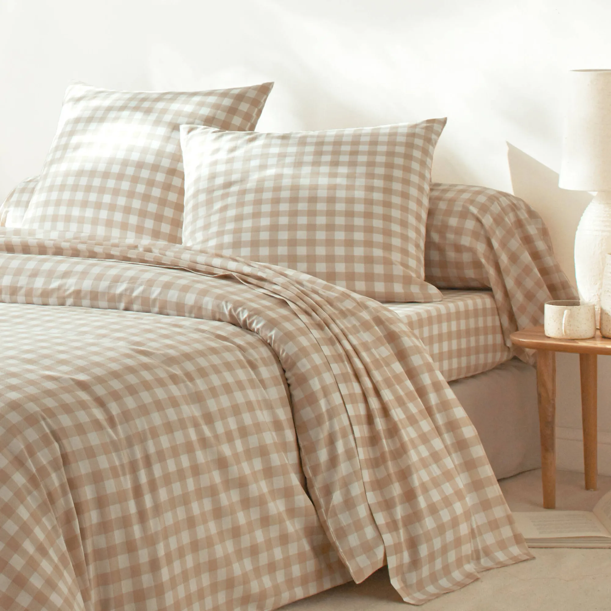 Fantasie Bedlinnen|Vlak Laken<Blancheporte Bedlinnen Lou met ruitenprint - in katoen beige