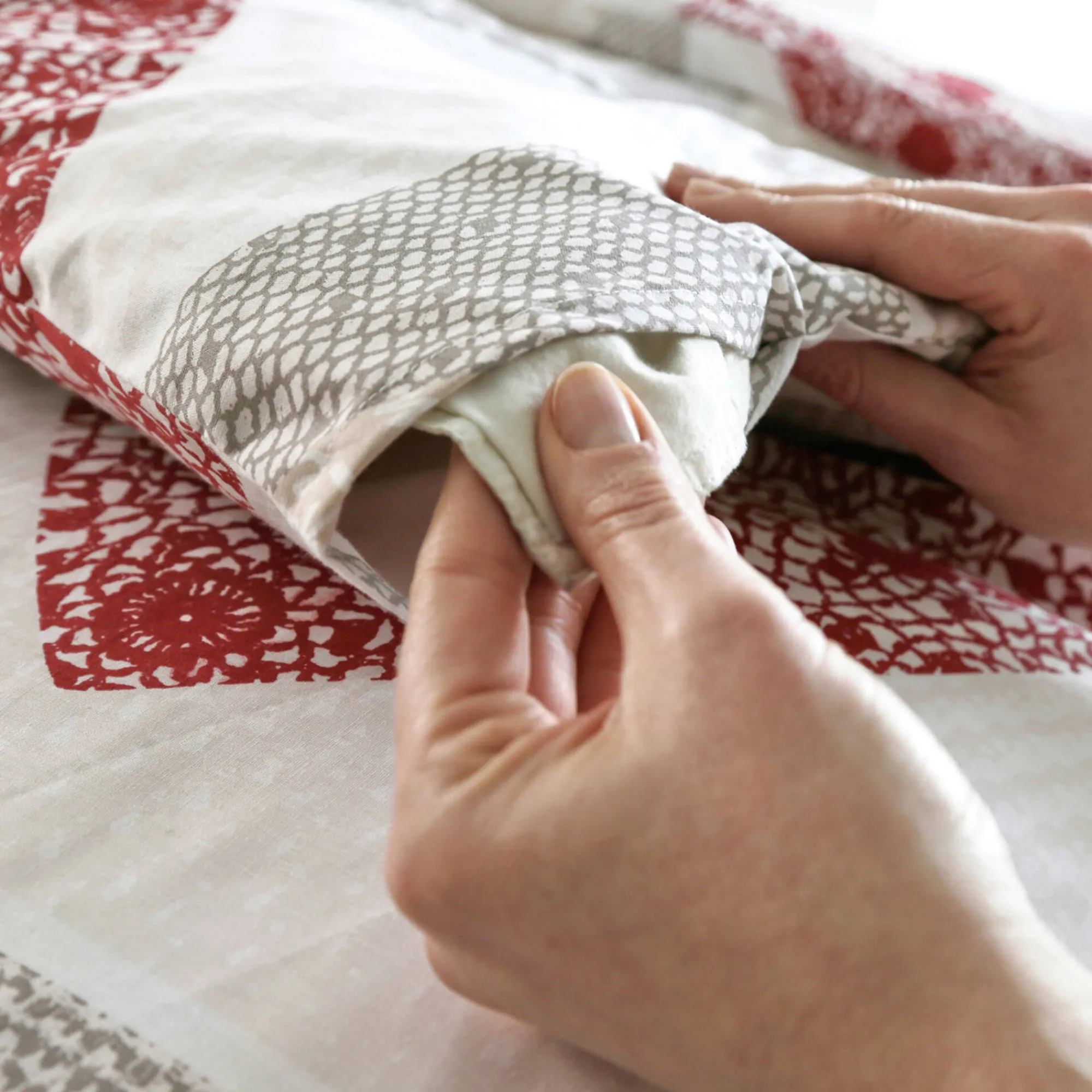Fantasie Bedlinnen|Vlak Laken<Blancheporte Bedlinnen Lovely in flanel met hartjesprint taupe / rood