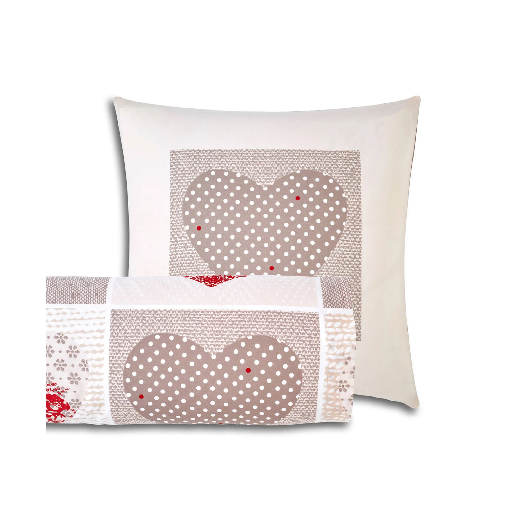 Fantasie Bedlinnen|Vlak Laken<Blancheporte Bedlinnen Lovely in flanel met hartjesprint taupe / rood