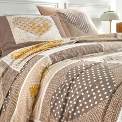 Fantasie Bedlinnen|Vlak Laken<Blancheporte Bedlinnen Lovely in flanel met hartjesprint beige / karamel