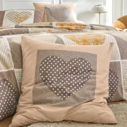 Fantasie Bedlinnen|Vlak Laken<Blancheporte Bedlinnen Lovely in flanel met hartjesprint beige / karamel
