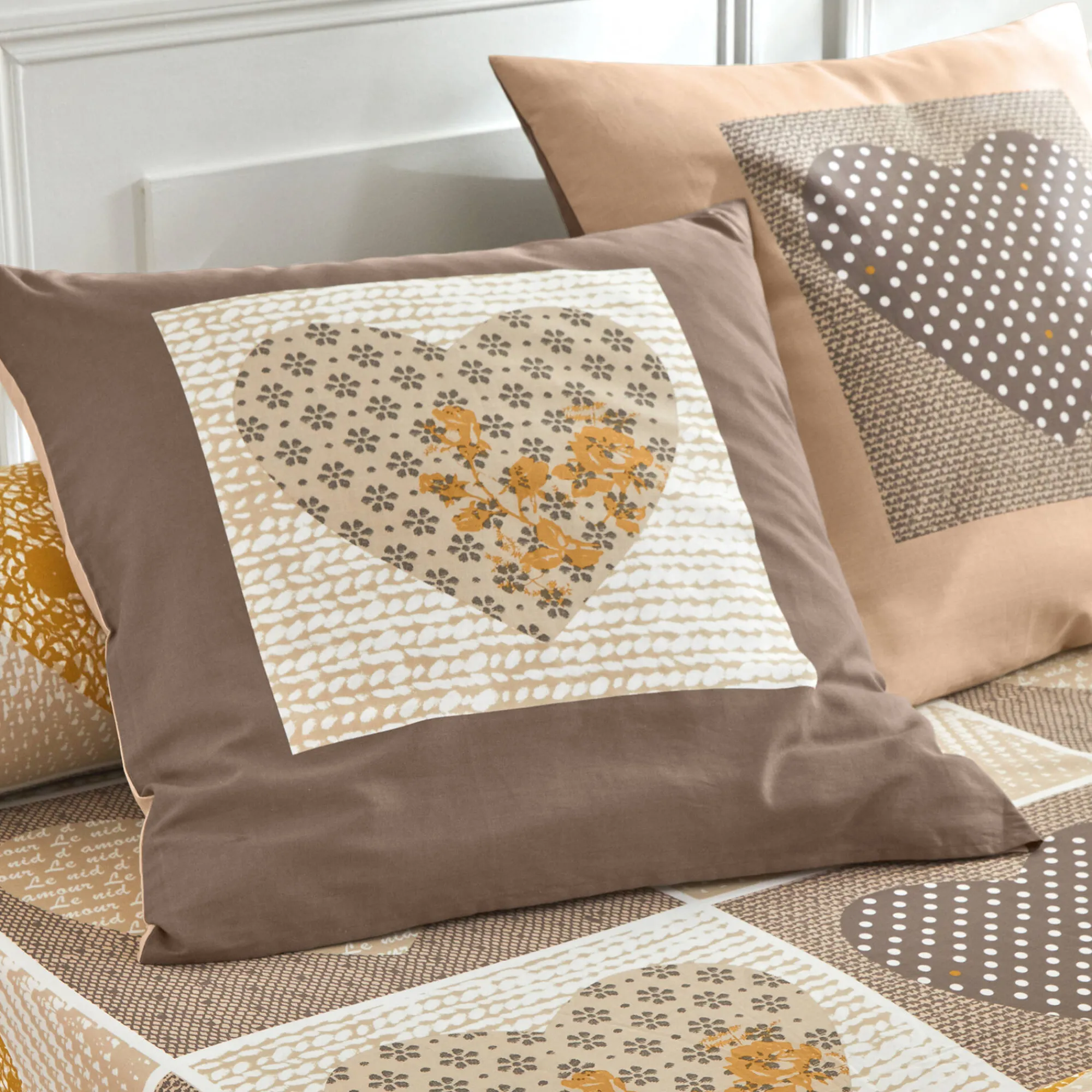 Fantasie Bedlinnen|Vlak Laken<Blancheporte Bedlinnen Lovely in flanel met hartjesprint beige / karamel