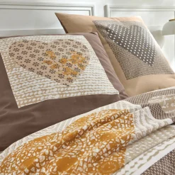Fantasie Bedlinnen|Vlak Laken<Blancheporte Bedlinnen Lovely in flanel met hartjesprint beige / karamel