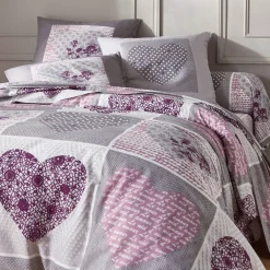 Fantasie Bedlinnen|Vlak Laken<Blancheporte Bedlinnen Lovely in flanel met hartjesprint grijs / parma