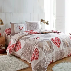 Fantasie Bedlinnen|Vlak Laken<Blancheporte Bedlinnen Lovely in katoen met hartjesprint taupe / rood