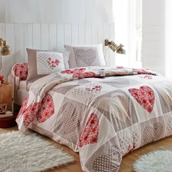 Fantasie Bedlinnen|Vlak Laken<Blancheporte Bedlinnen Lovely in katoen met hartjesprint taupe / rood
