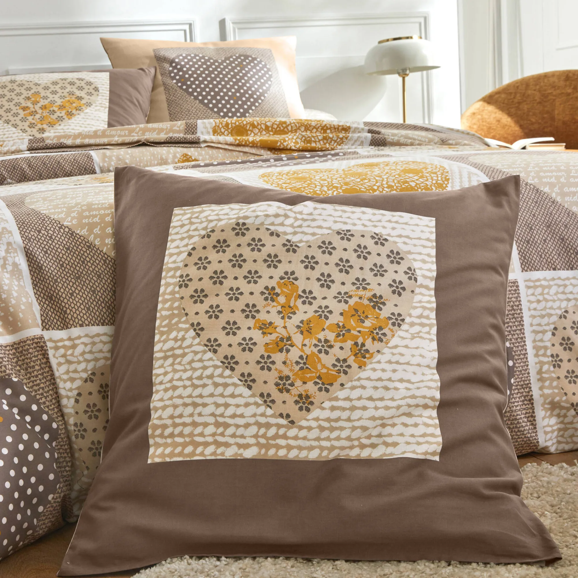 Fantasie Bedlinnen|Vlak Laken<Blancheporte Bedlinnen Lovely in katoen met hartjesprint beige / karamel